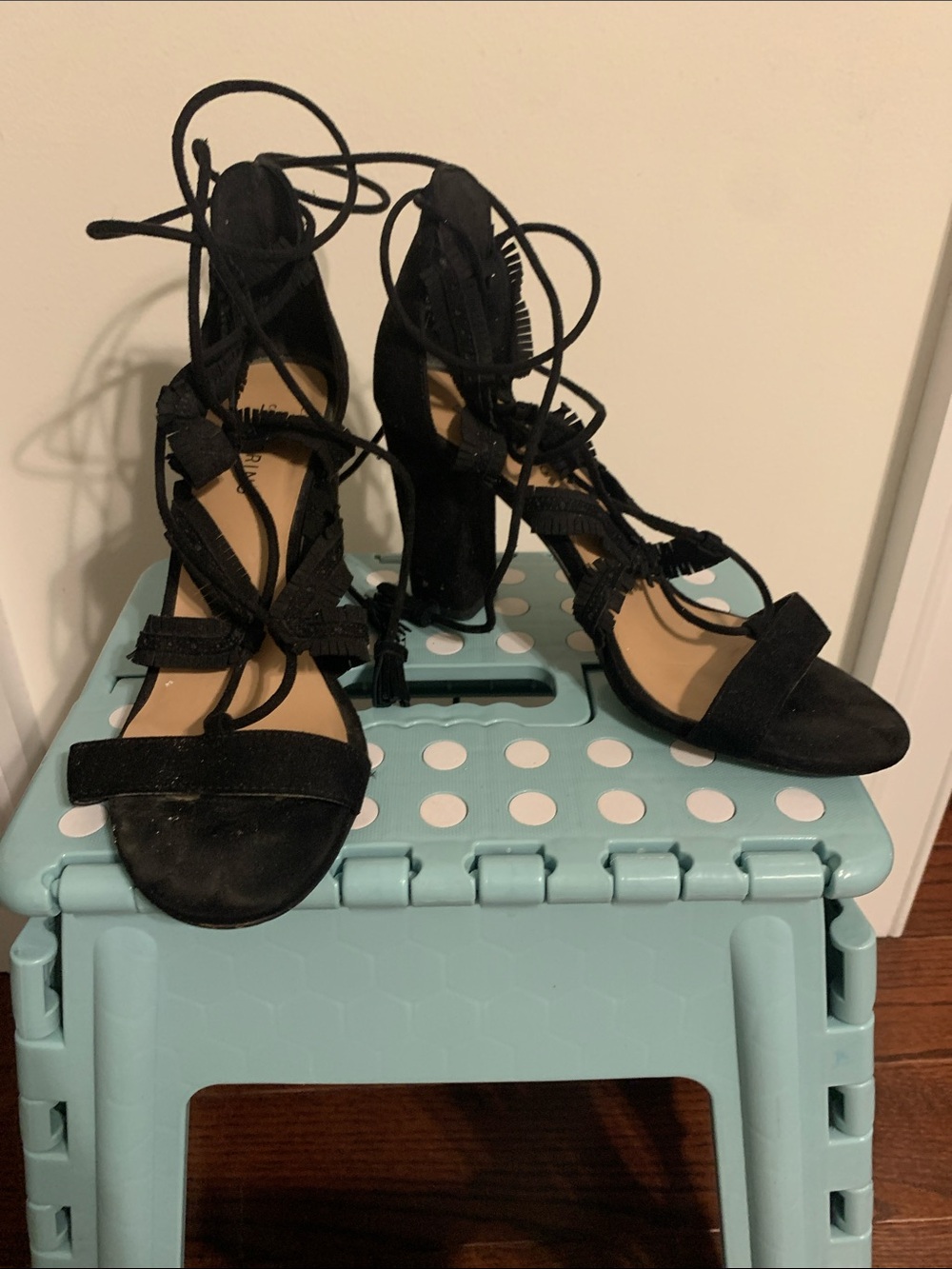 Call It Spring Black Lace-Up Suede High Heel Sandals